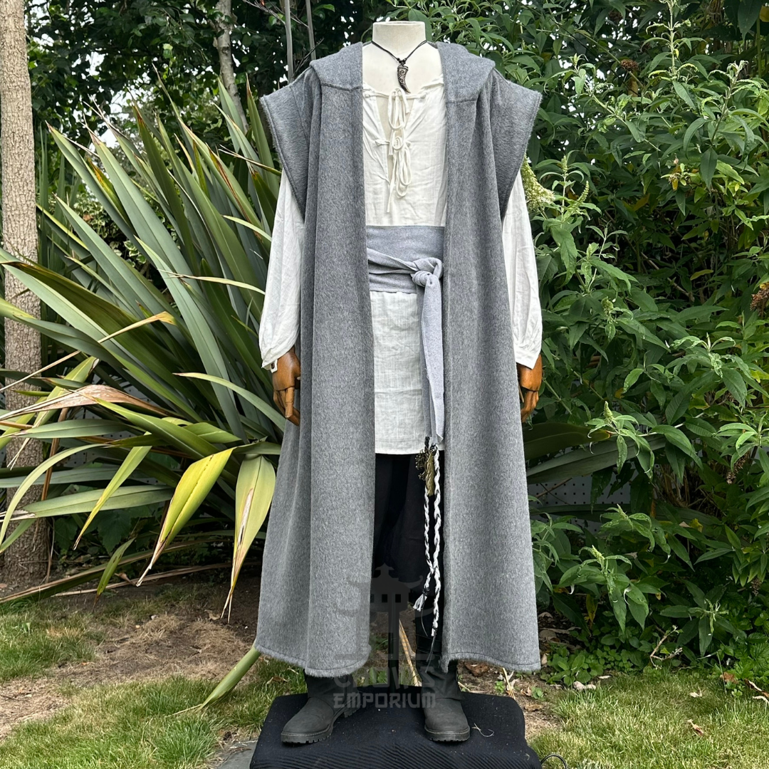 Grey Hooded Sleeveless Robe