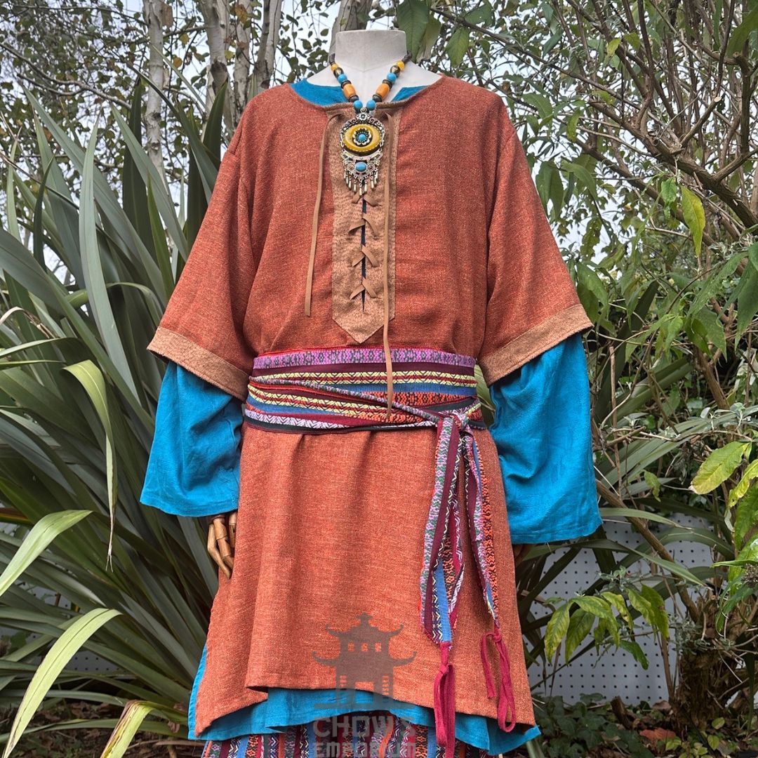 orange brown woven medieval tunic.