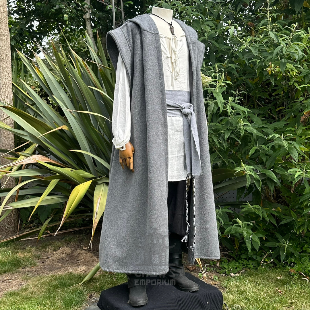 Grey Hooded Sleeveless Robe