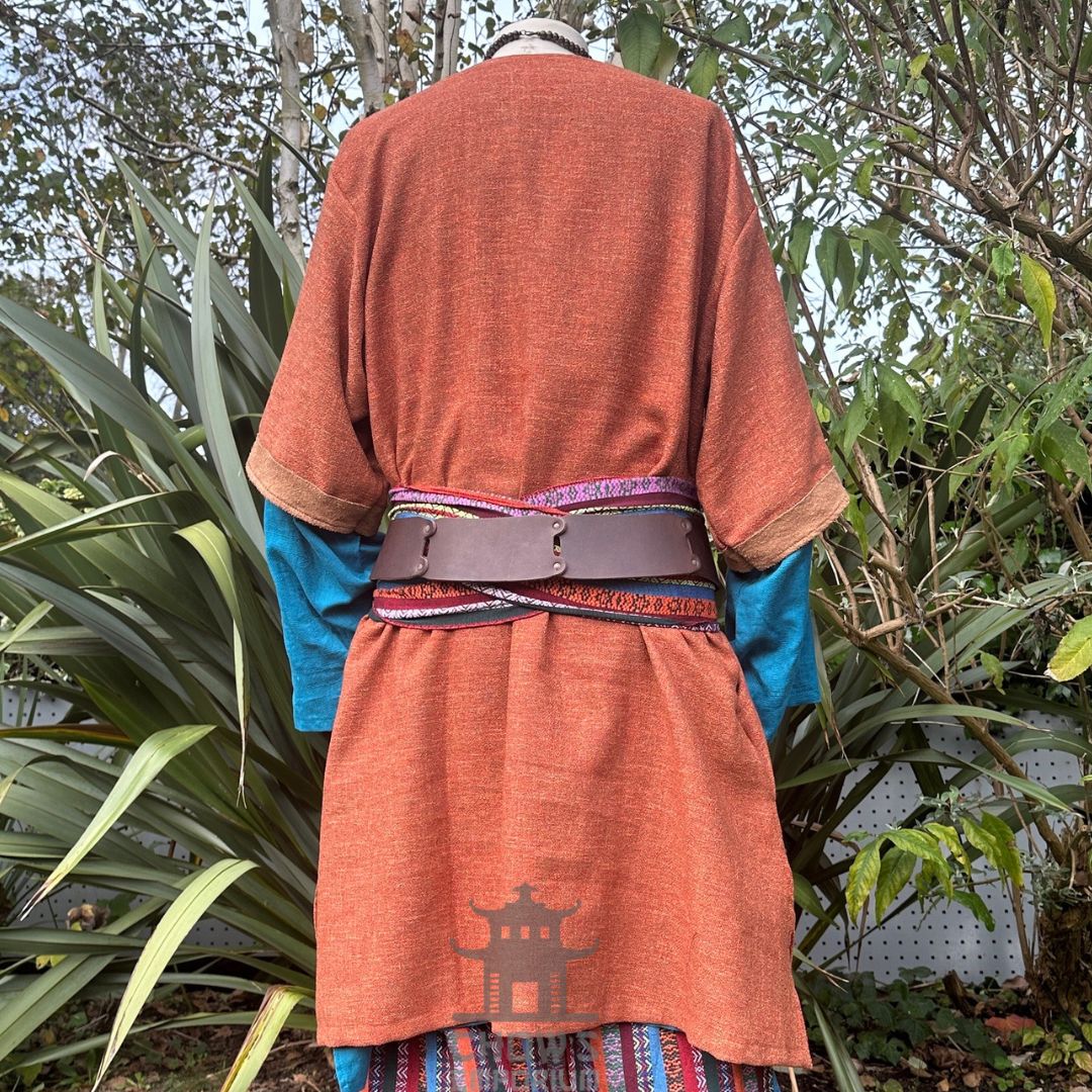 medieval woven tunic orange brown for fantasy costume.