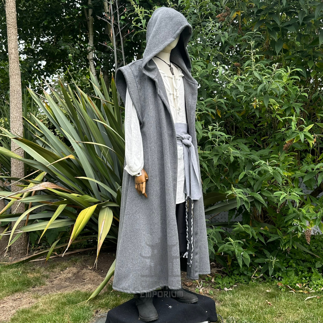 Grey Hooded Sleeveless Robe