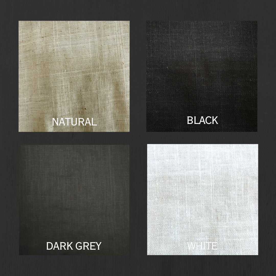 Black and white linen fabric samples for medieval LARP clothing.