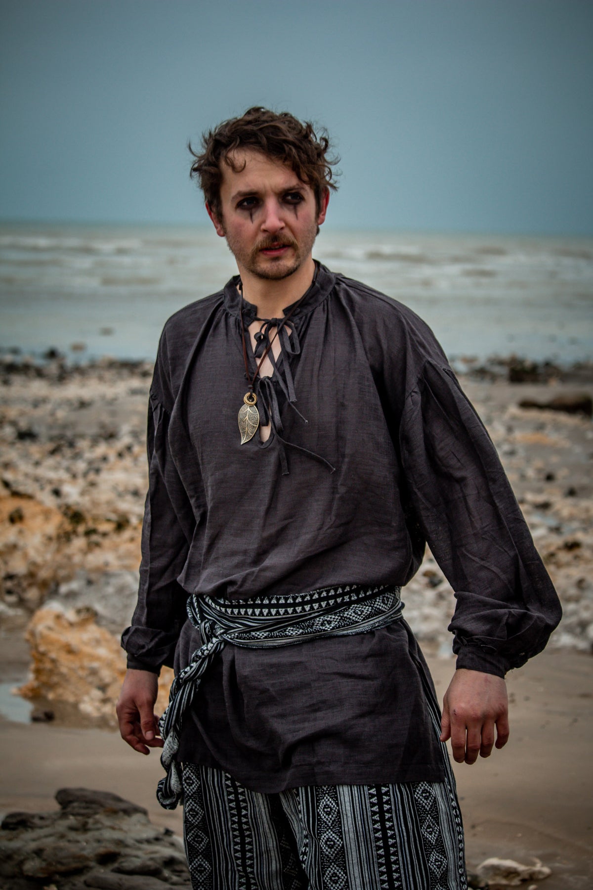 cotton-linen dark grey medieval shirt for fantasy costume.