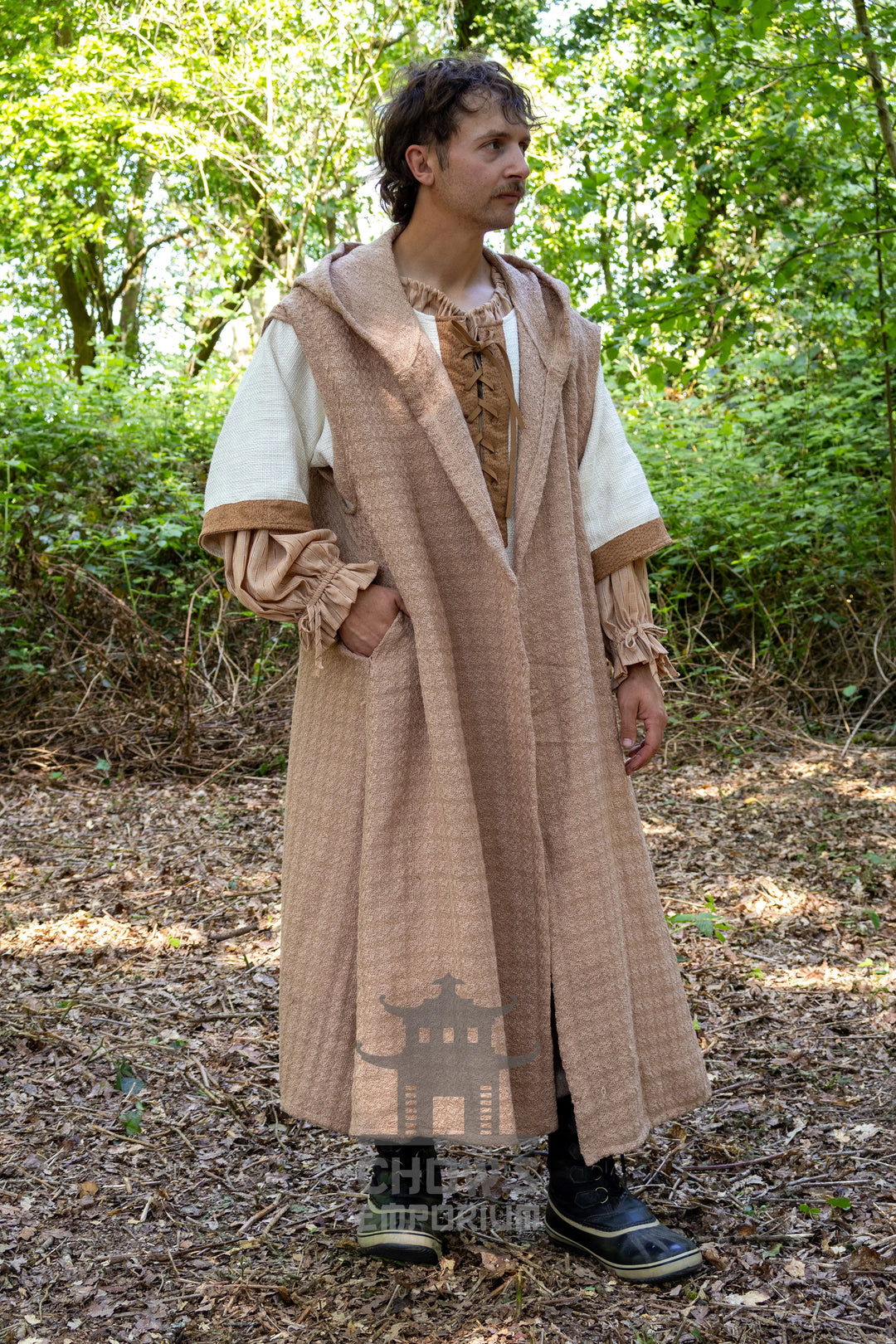 Textured Sand Hooded Sleeveless Robe
