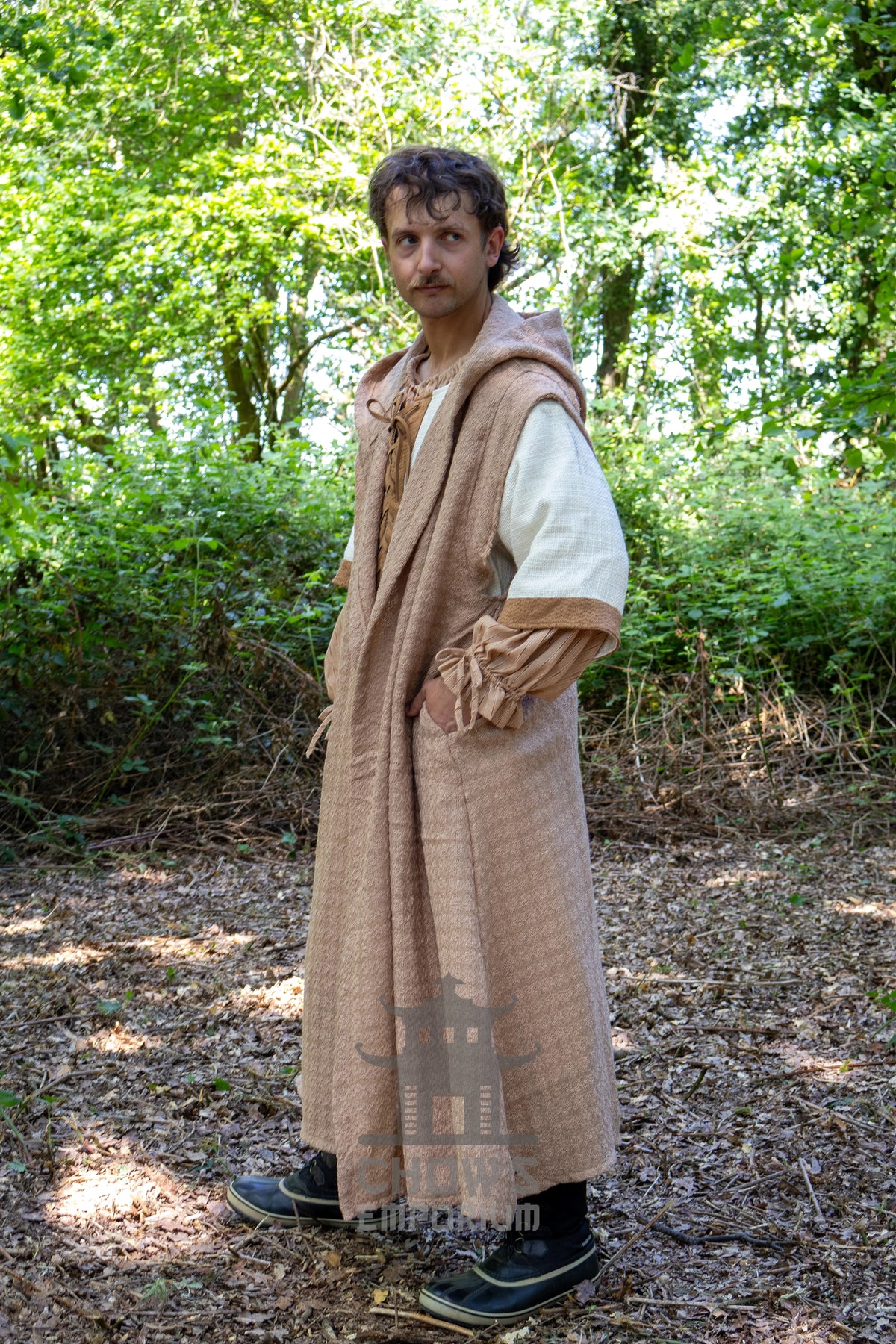 Textured Sand Hooded Sleeveless Robe