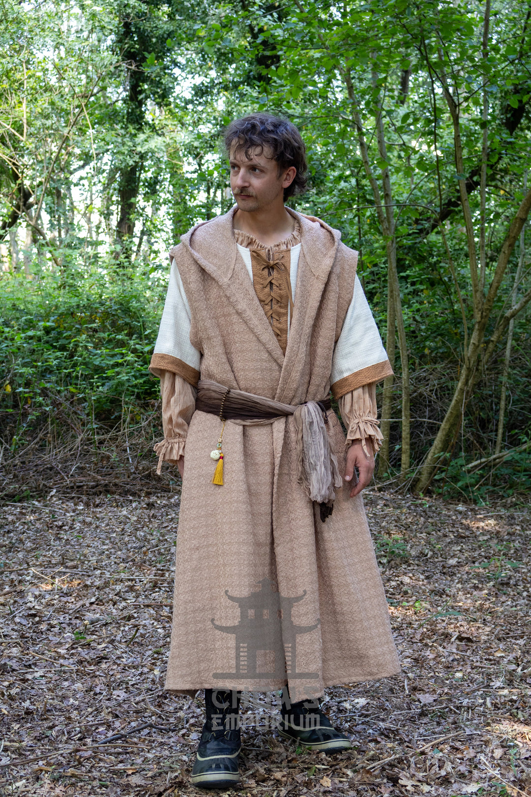 Textured Sand Hooded Sleeveless Robe