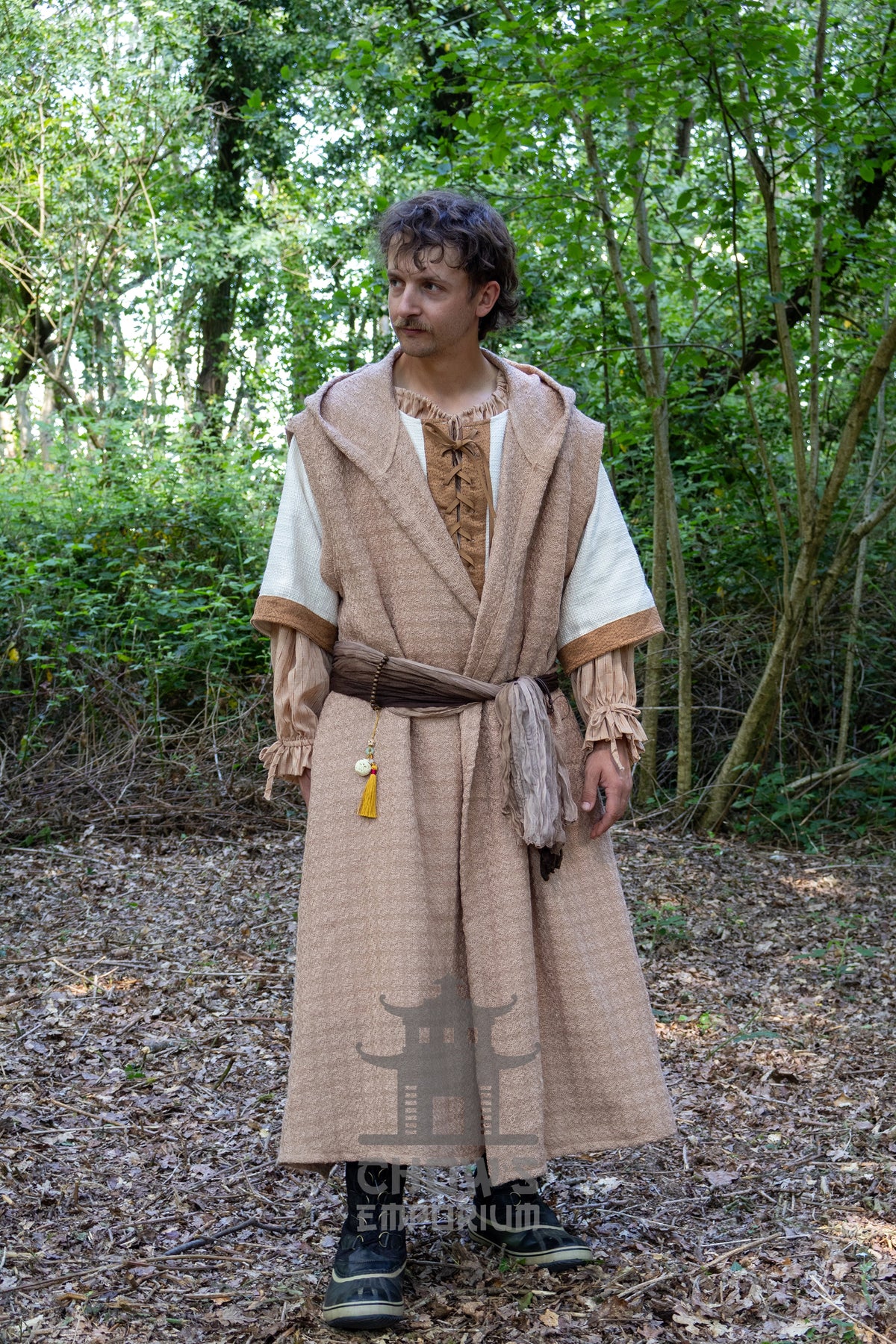 Textured Sand Hooded Sleeveless Robe