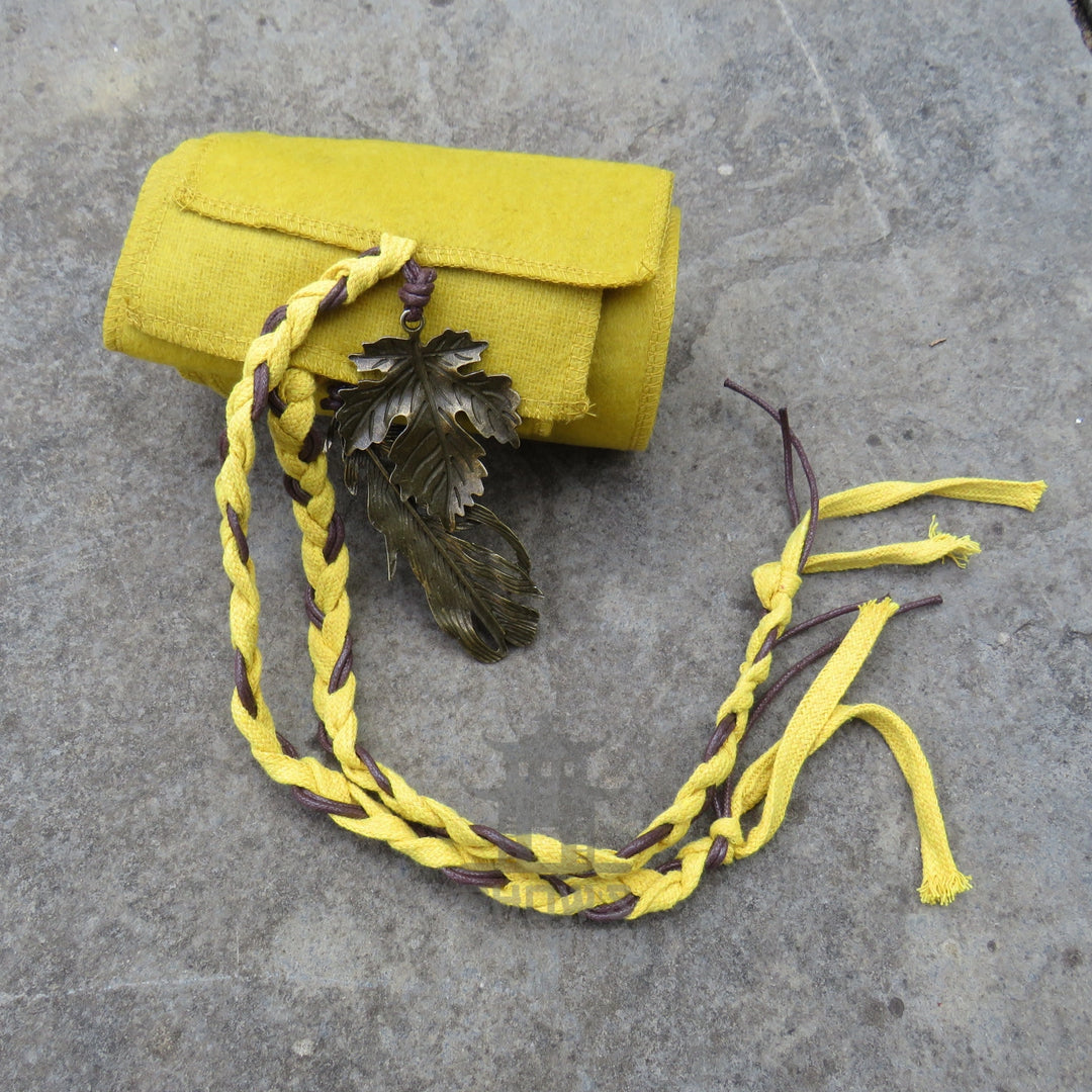 Ochre Wool Sash Belt with Metal Leaf
