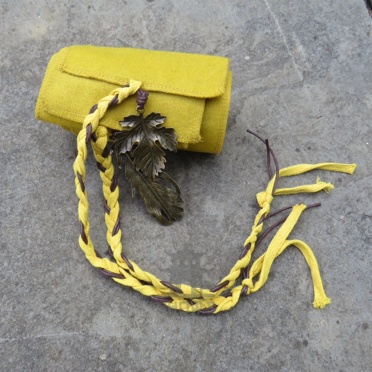 Ochre Wool Sash Belt with Metal Leaf