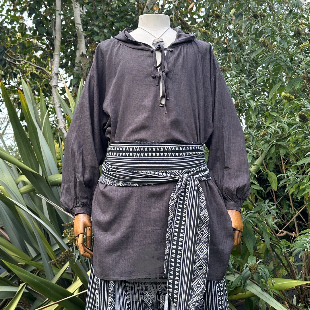 grey hooded medieval shirt cotton linen.