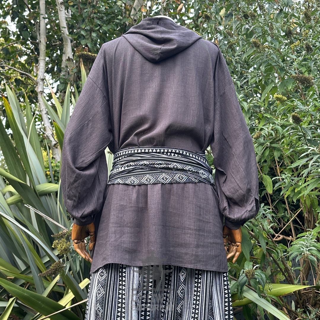 grey linen cotton hooded shirt for cosplay and reenactment.