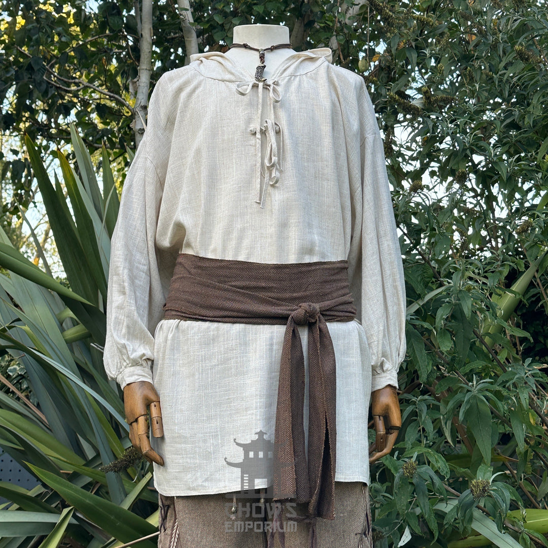 natural cotton linen hooded medieval shirt.