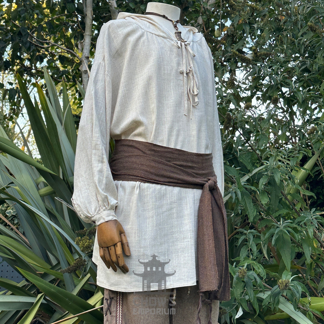 breathable natural hooded medieval shirt for fantasy and roleplay.