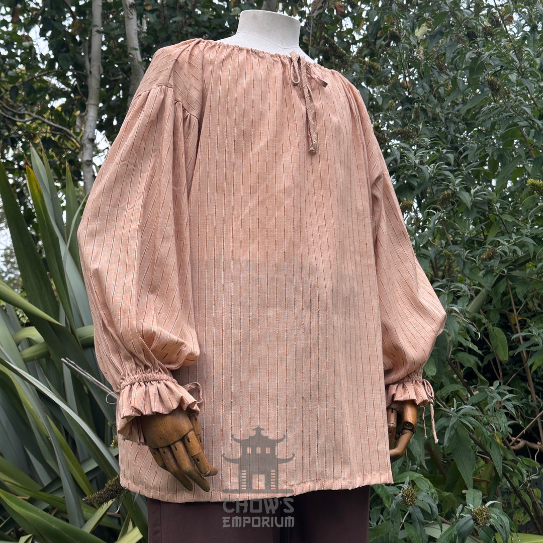 Unisex tan medieval shirt with round neck for LARP.