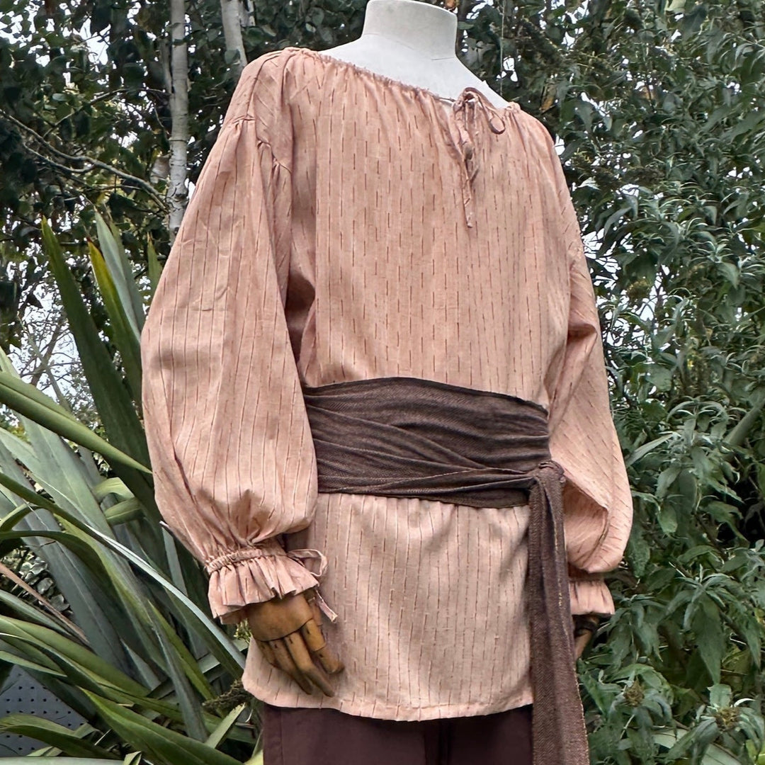 medieval shirt in tan cotton round neck for fantasy costume.