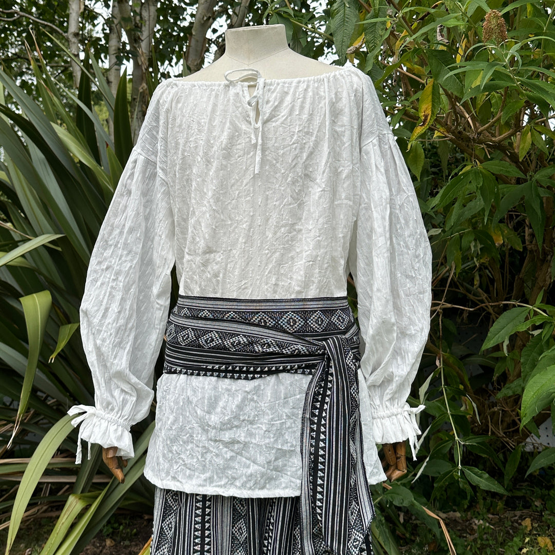 white round-neck medieval cotton shirt.