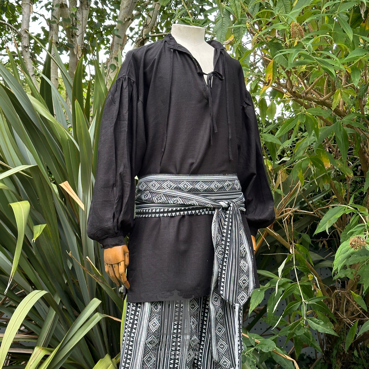 cotton-linen black medieval shirt for fantasy costume.