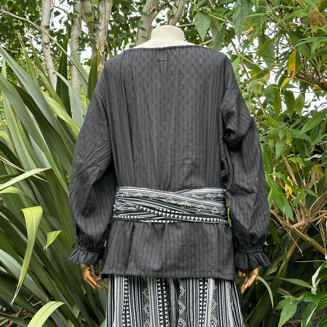 black round-neck medieval cotton shirt.