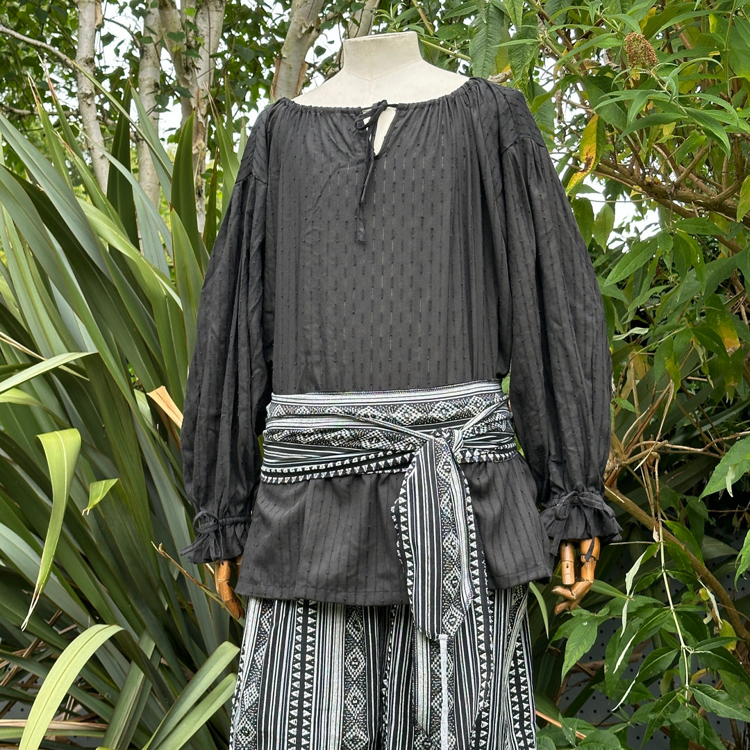 unisex black medieval shirt with round neck.