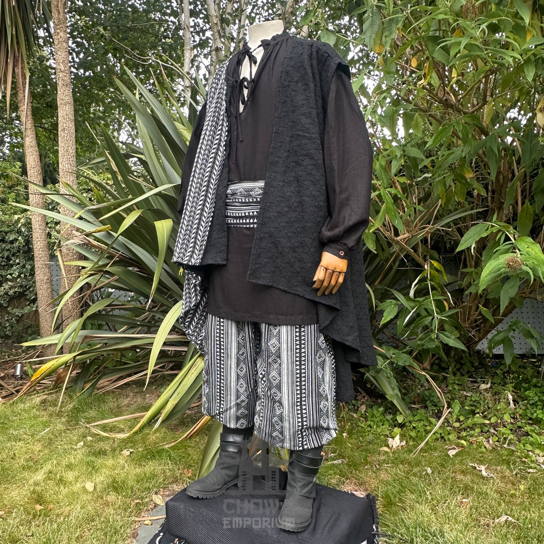 Pirate panel waistcoat and sash in black and white for medieval LARP.