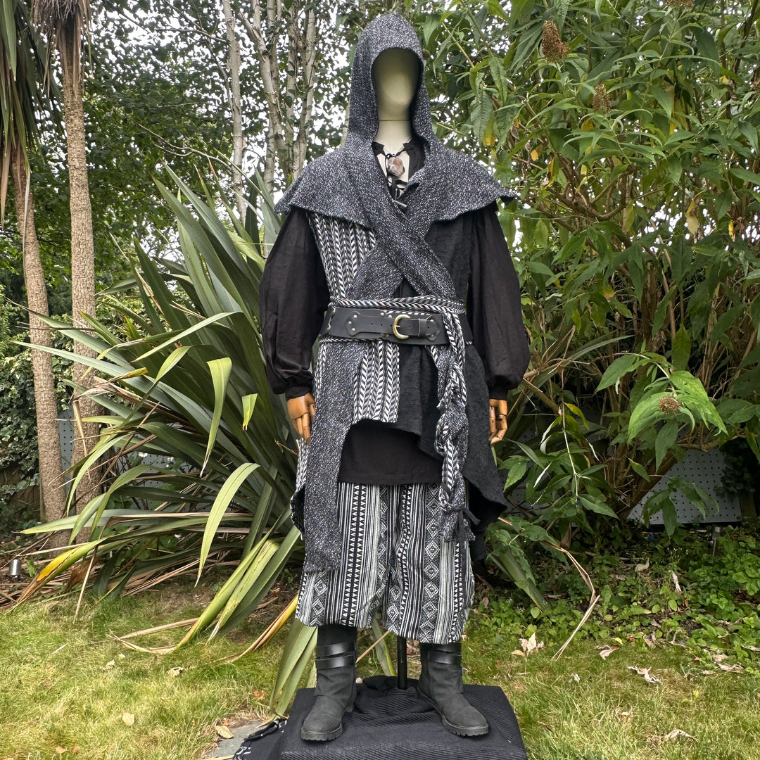 Hooded stone warrior LARP costume on mannequin.