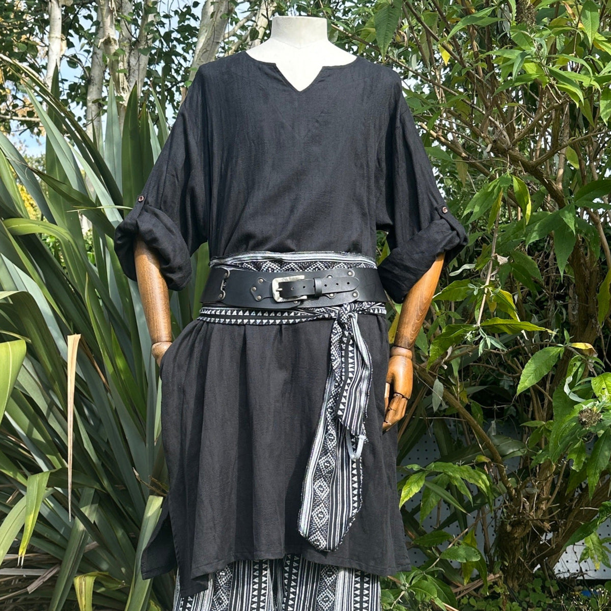 black textured cotton medieval tunic.