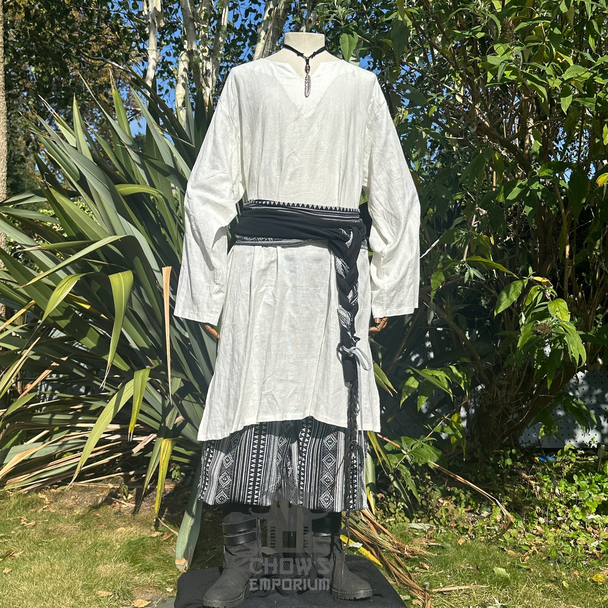 white medieval tunic, front view for LARP.