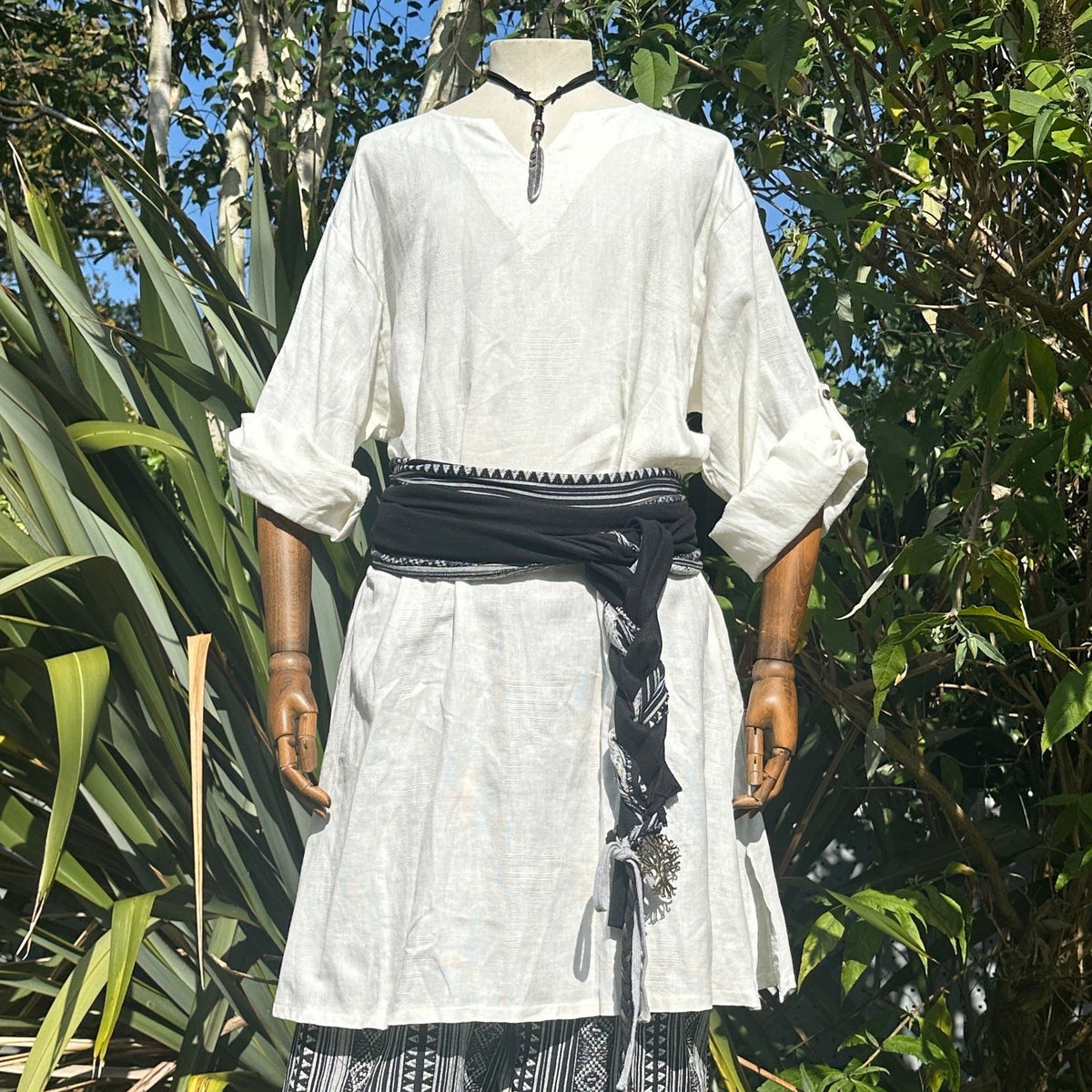white textured cotton medieval tunic.