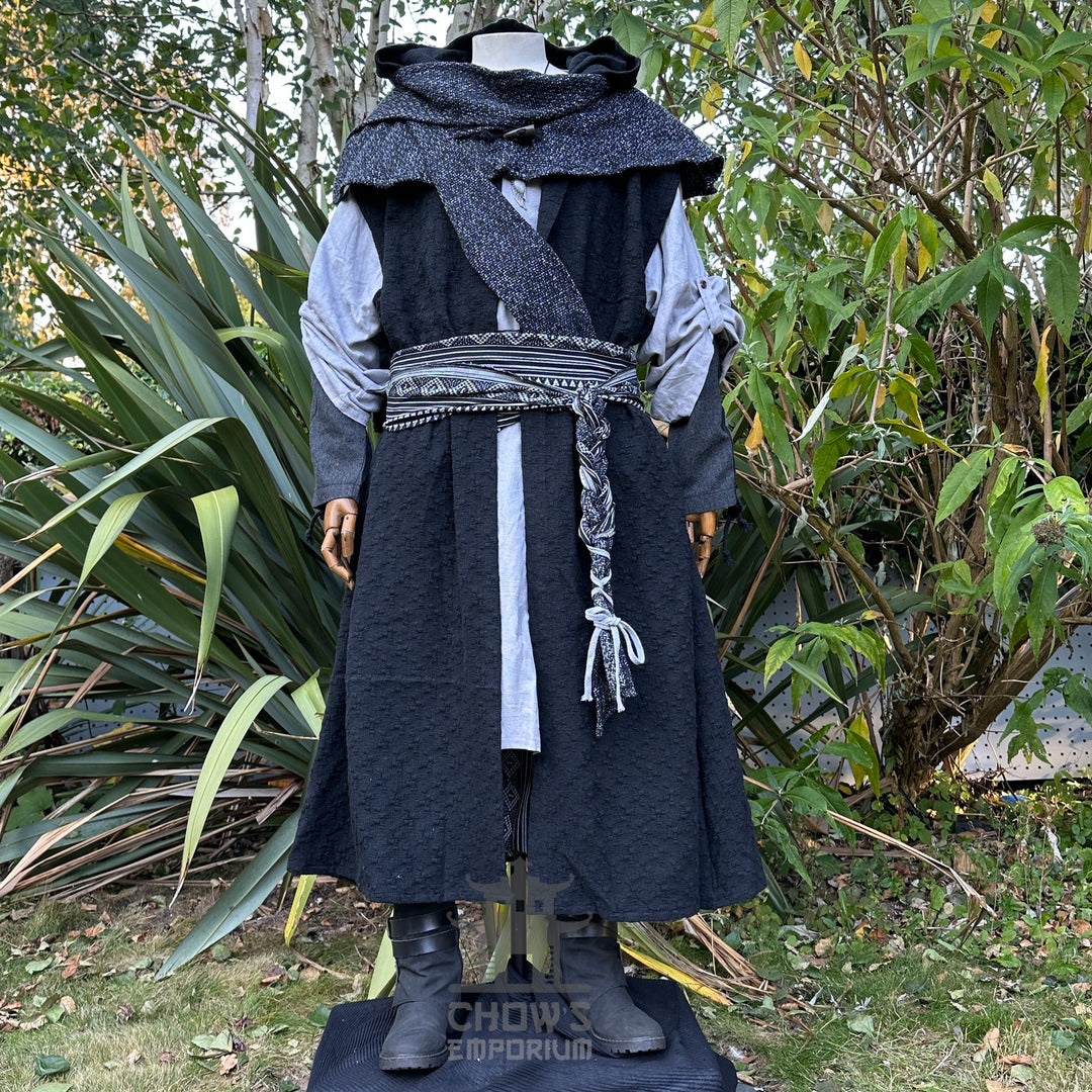 The Spellcaster LARP Set - 5 pieces (Hooded Sleeveless Robe, Hood, Shirt, Trousers, Sash)