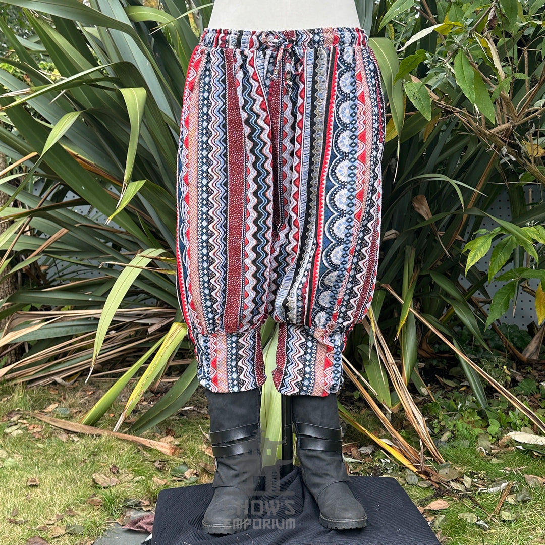 nordic zigzag cotton viking pants with lacing for LARP.