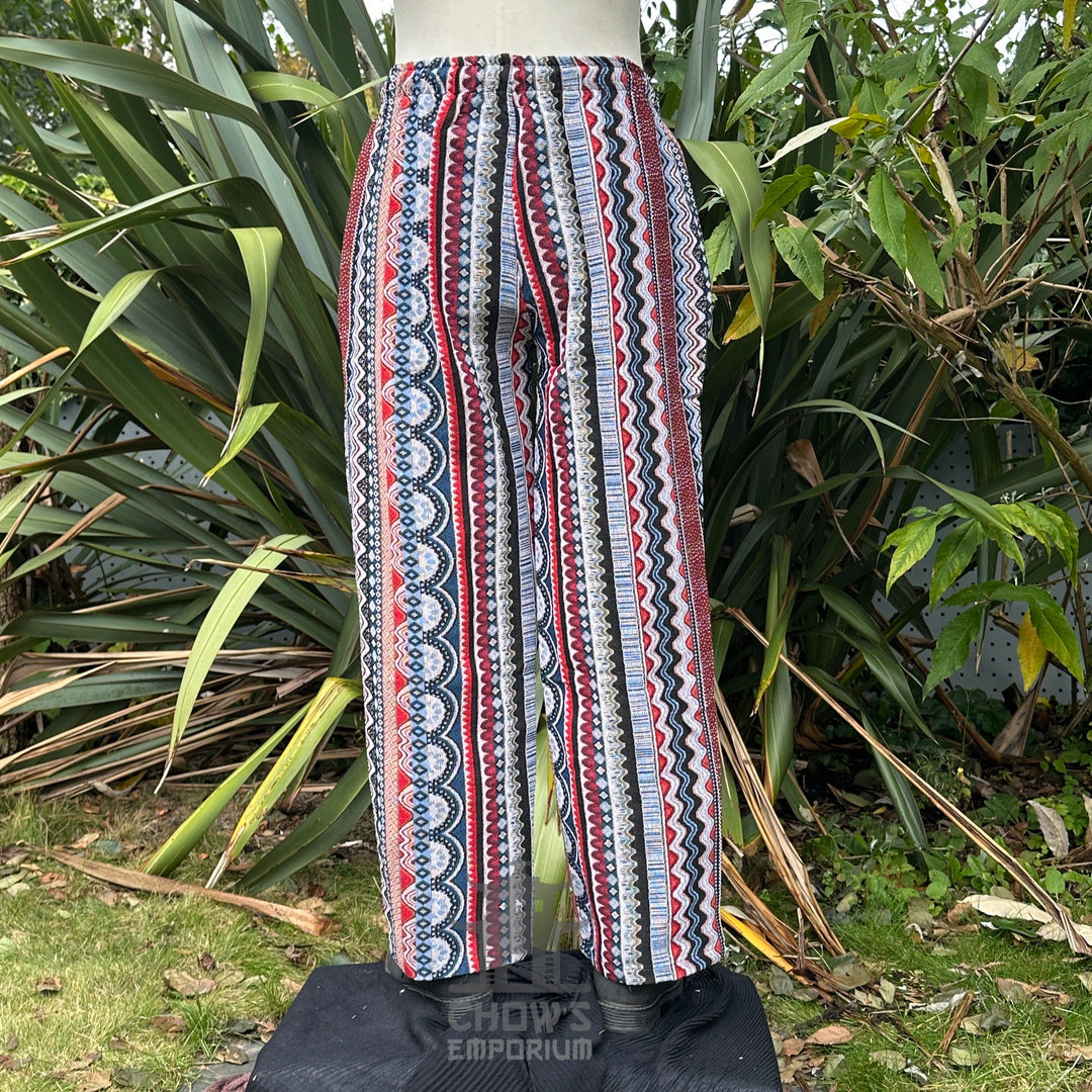Nordic zigzag striped cotton straight leg pants for medieval LARP events.