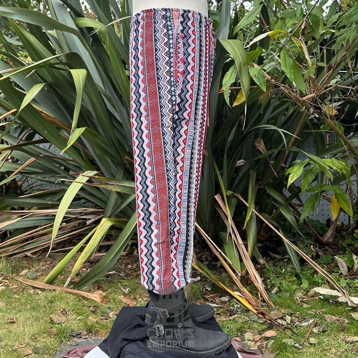 Nordic zigzag cotton pants with straight legs, multicolored for LARP events.
