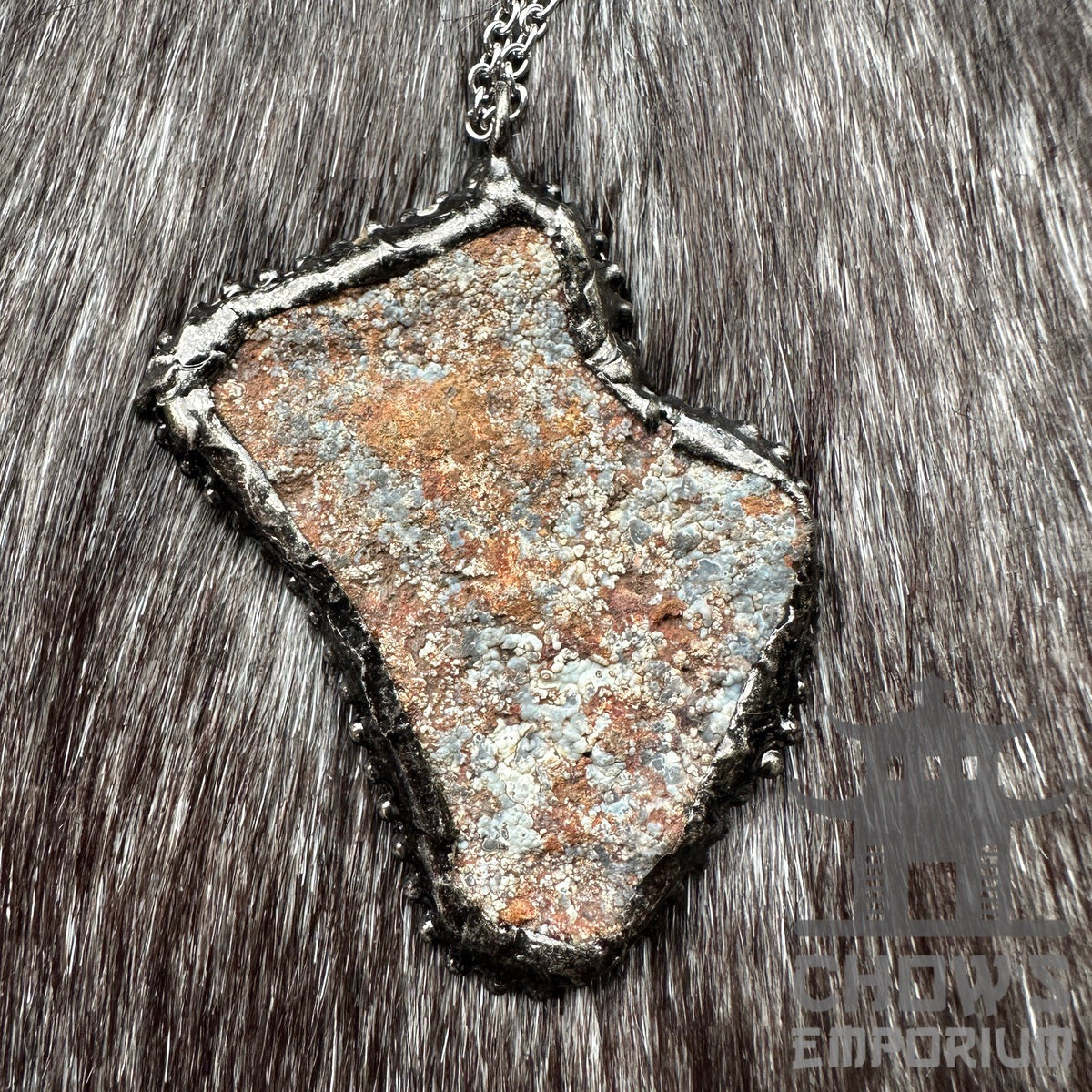 Crystal quartz pendant with rustic texture for LARP.