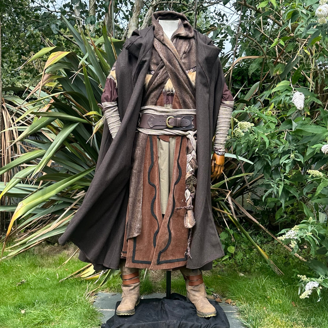 Viking LARP waistcoat with braided trim and cloak.