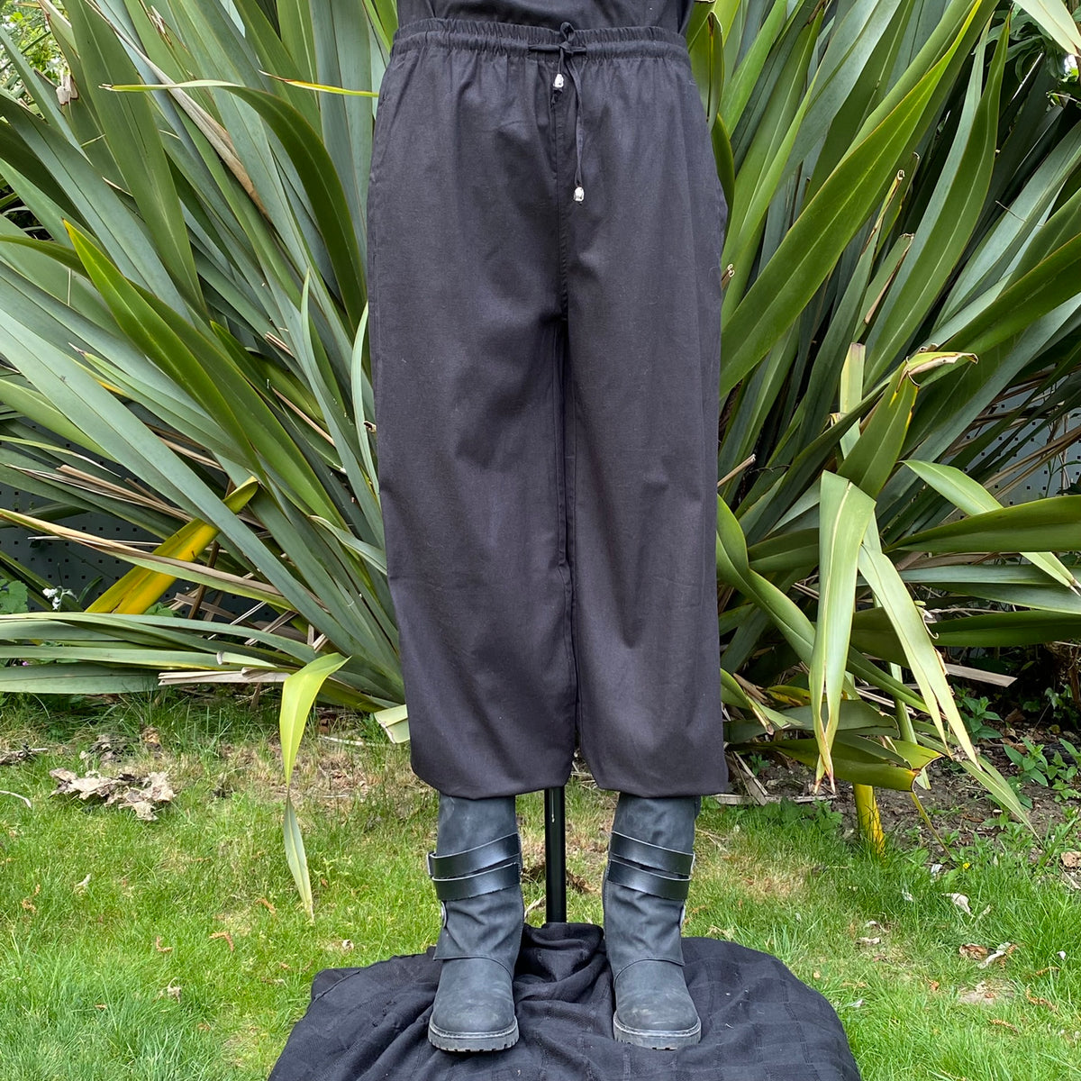 black cotton medieval straight leg pants for LARP use.