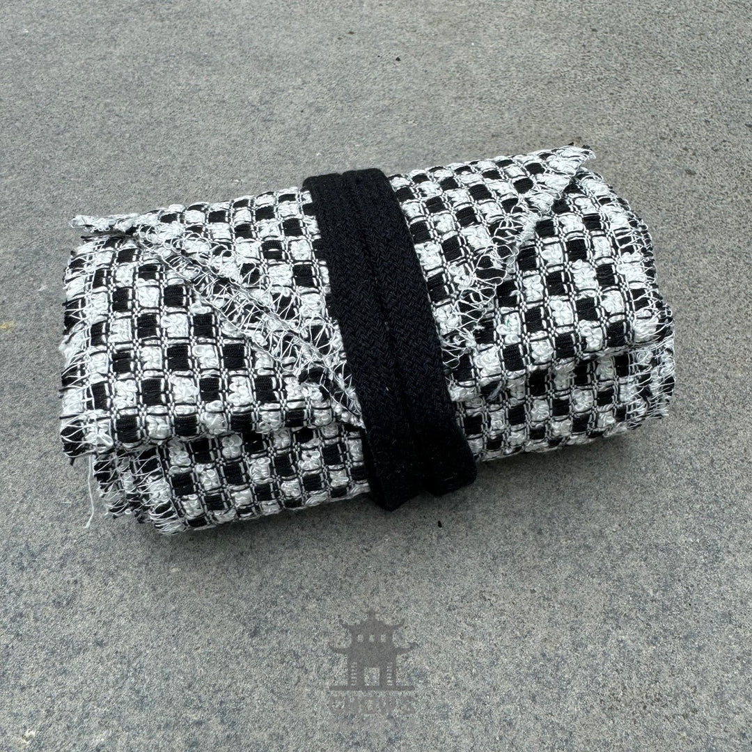 LARP belt and sash set in close-up, black and white check, buffalo leather.