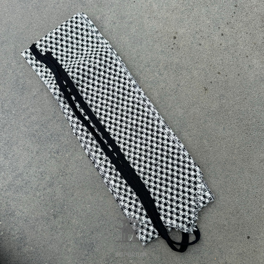LARP belt and sash set in black and white check pattern, buffalo leather.