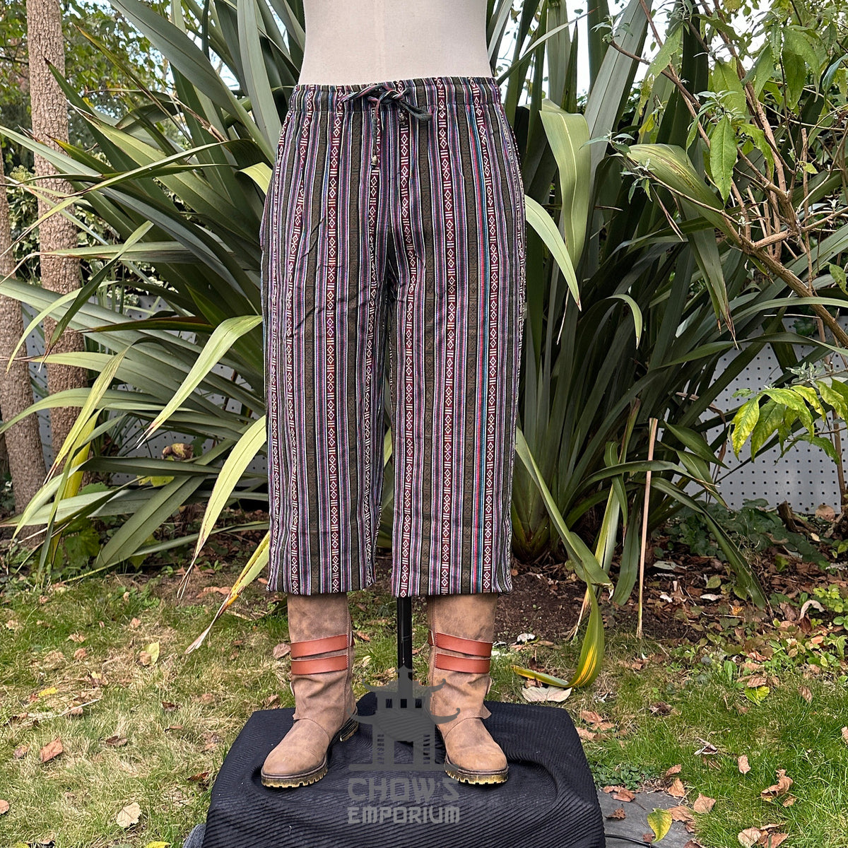 LARP Basic Outfit - 3 Piece Green &amp; Multi Striped (Medieval Shirt, Pants &amp; Sash)