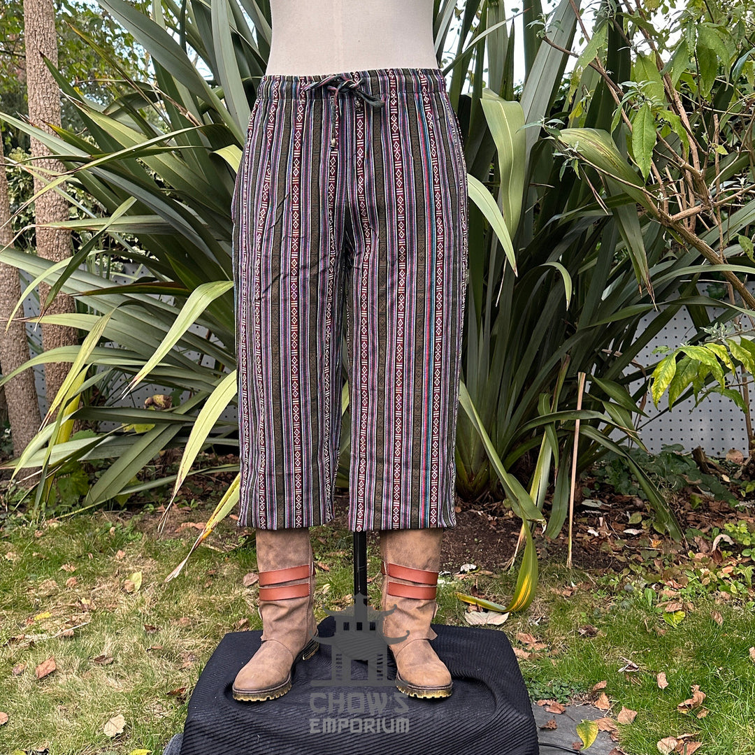 LARP Basic Outfit - 3 Piece Green &amp; Multi Striped (Medieval Shirt, Pants &amp; Sash)