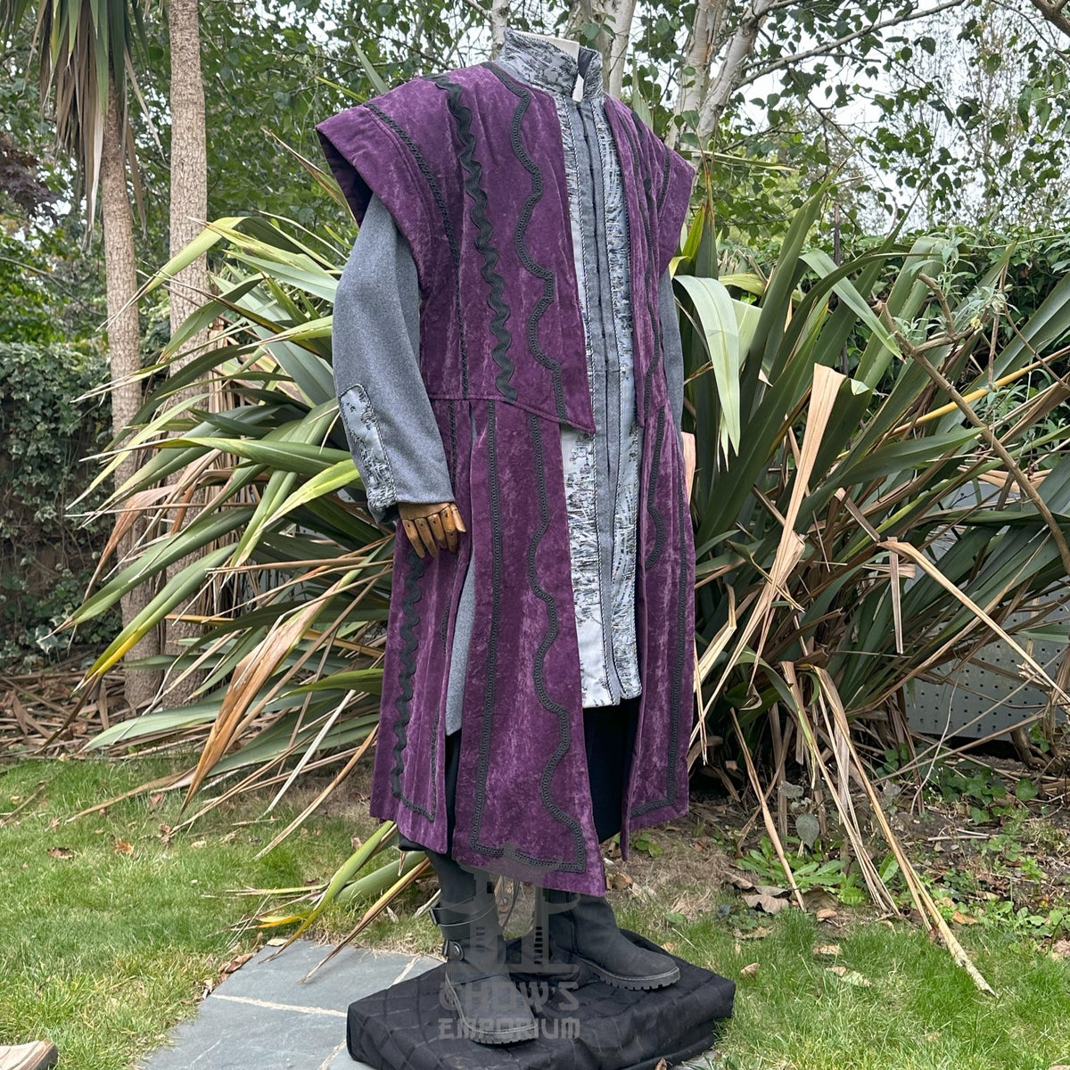 Panelled Wizard Waistcoat in Purple Suede Effect