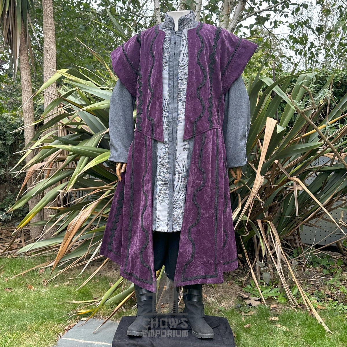 Panelled Wizard Waistcoat in Purple Suede Effect