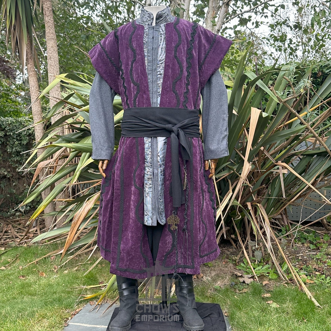 Panelled Wizard Waistcoat in Purple Suede Effect