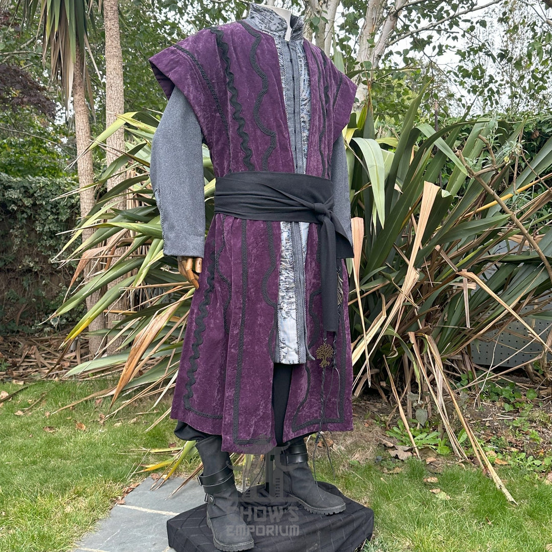 Panelled Wizard Waistcoat in Purple Suede Effect