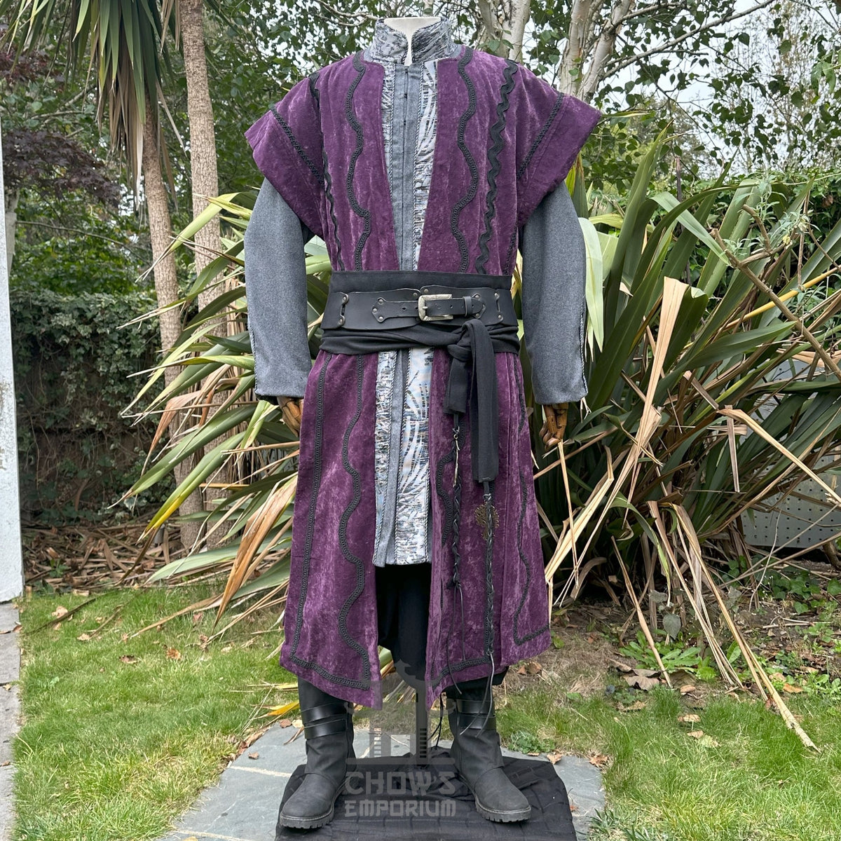 Panelled Wizard Waistcoat in Purple Suede Effect
