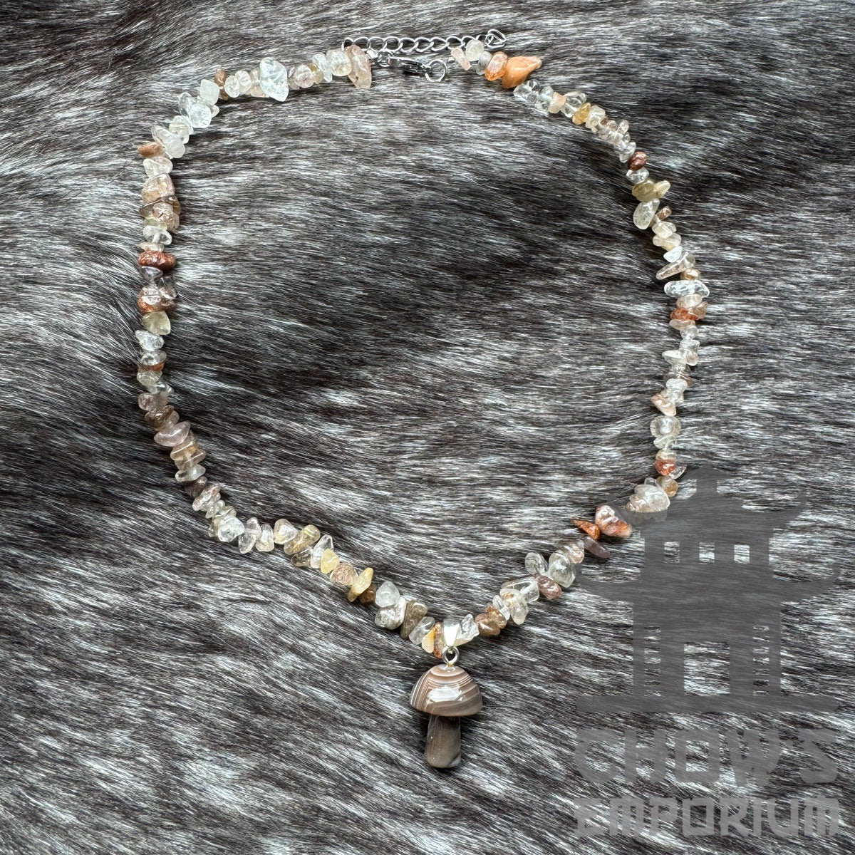 Brown polished quartz necklace with varied stones for LARP.