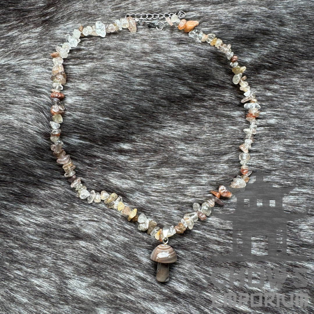 Brown polished quartz necklace with varied stones for LARP.