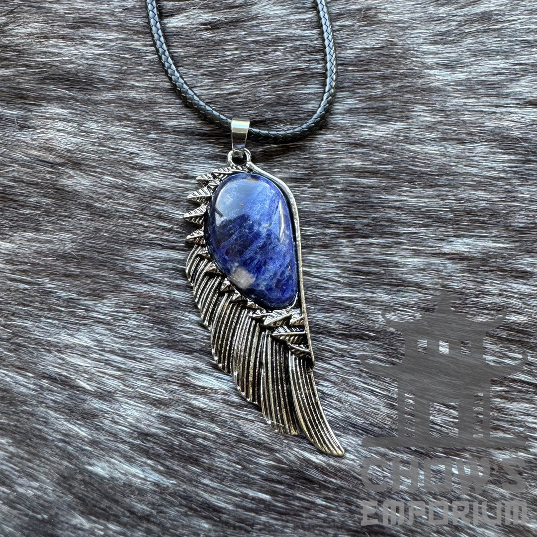 Blue Lapis Lazuli and feather necklace for medieval LARP events.