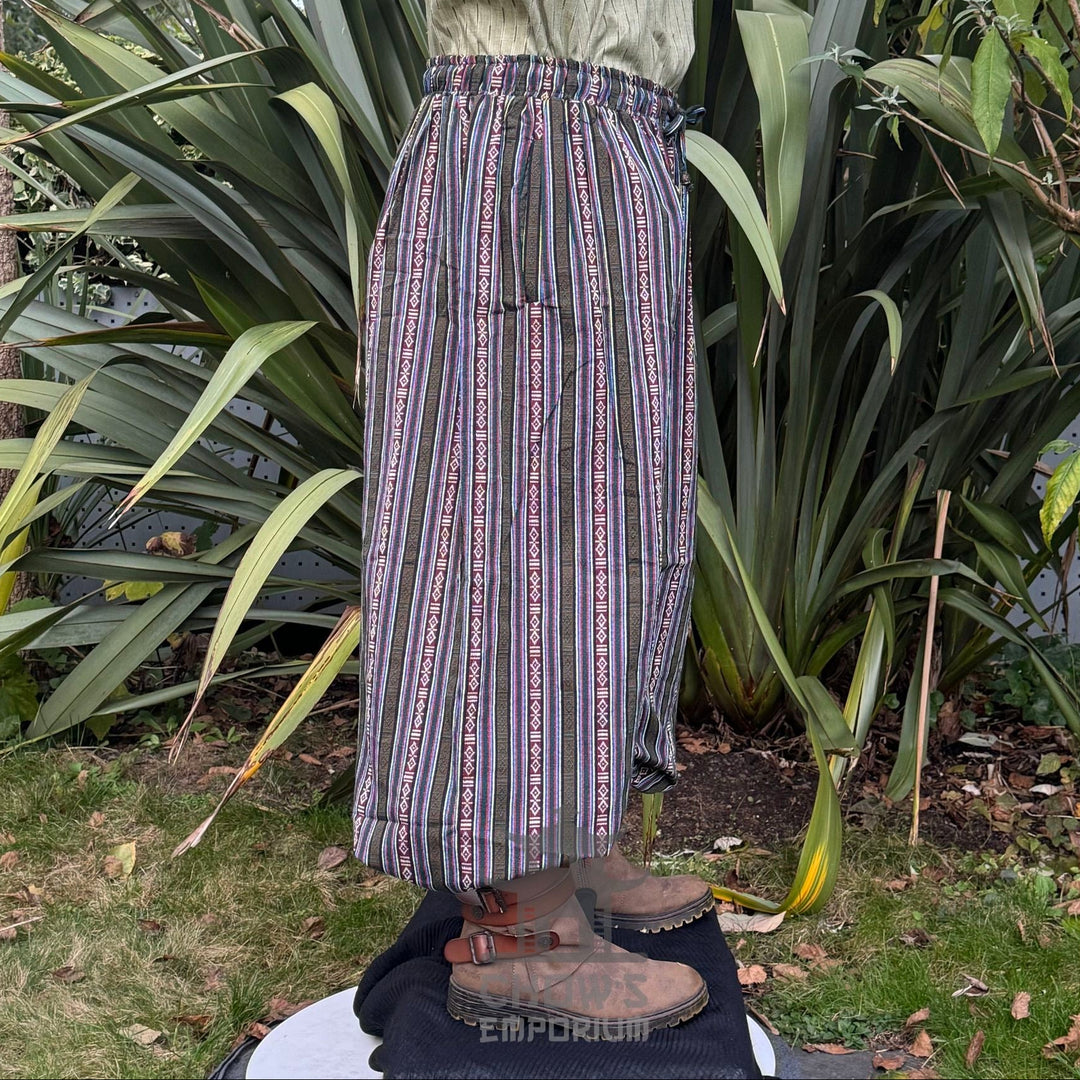 multi-colored cotton hero trousers in medieval style.