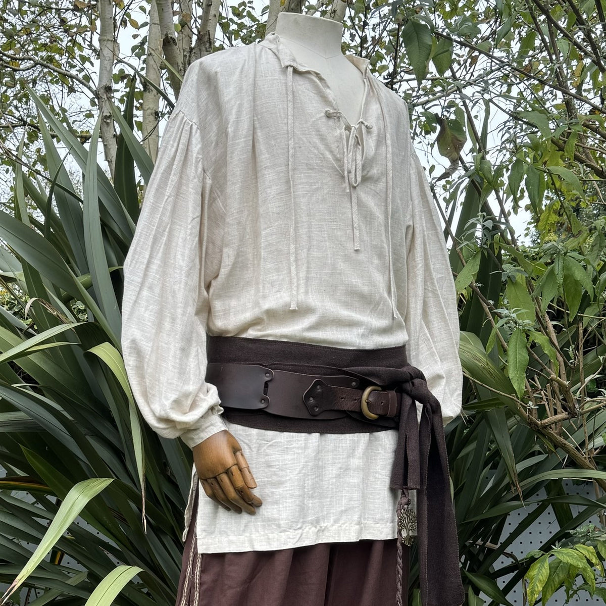 natural medieval shirt, front view for LARP.