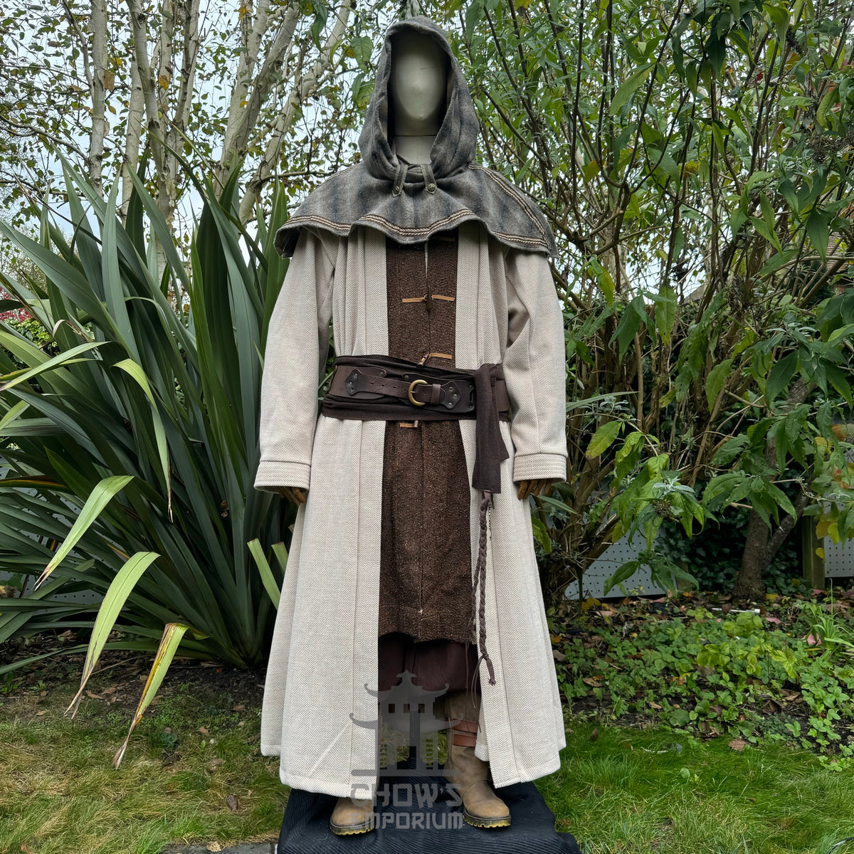 LARP medieval wizard set with dark hooded cloak.